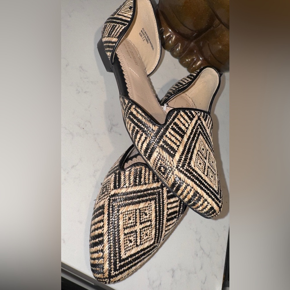 Isaac Mizrahi New York Woven D’Orsay Flats Size 7.5 Neutral Black Tan - Picture 6 of 10
